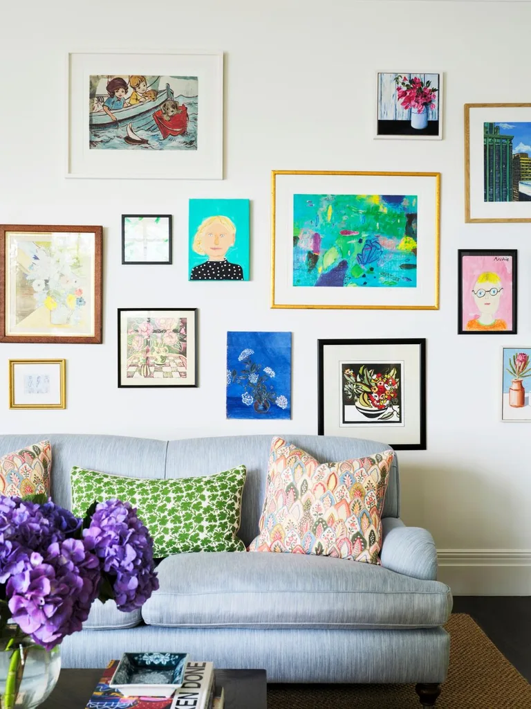 Living room with gallery wall above lounge