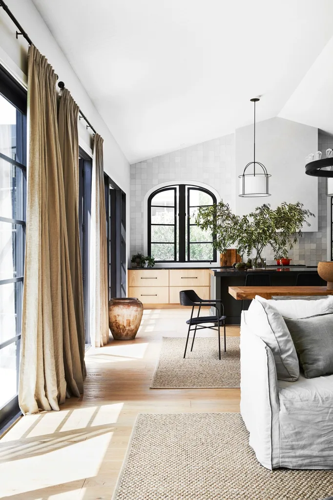 neutral open-plan living room and kitchen