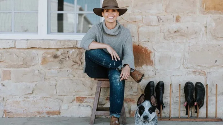 Edwina Bartholomew on the verandah of her country homestead, Warramba