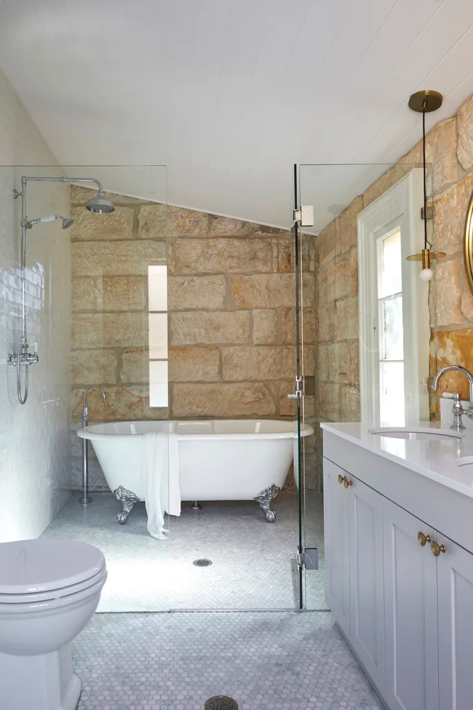 heritage sandstone house bathroom renovation clawfoot bathtub