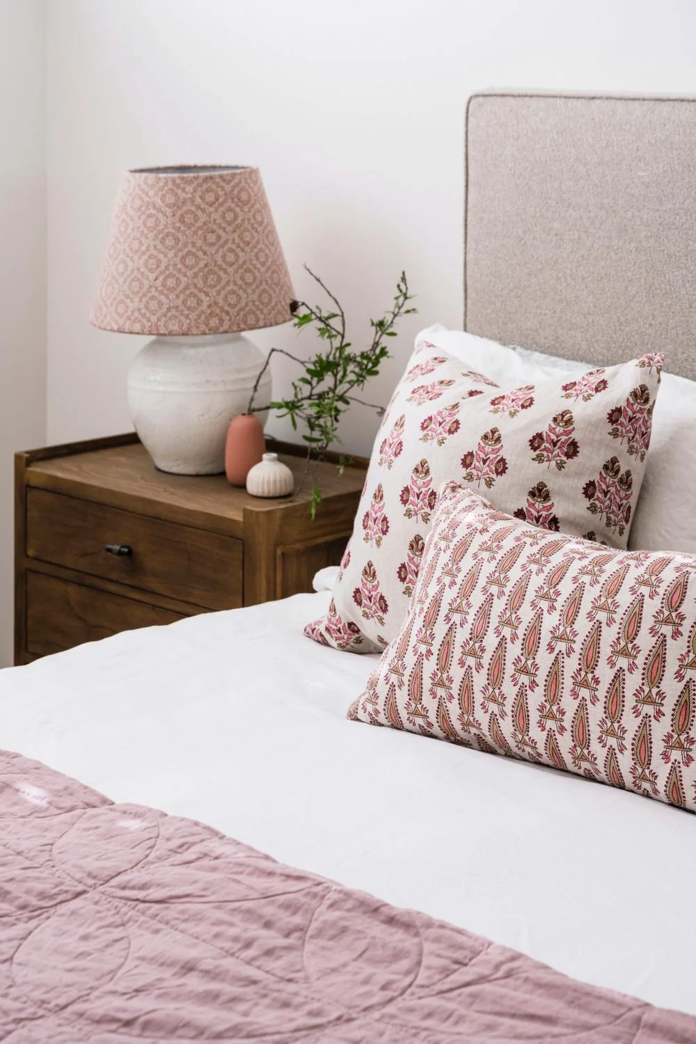 modern farmhouse pink bedroom