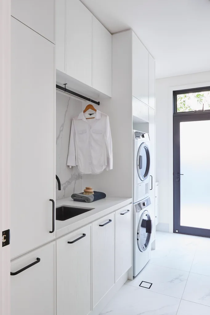 modernised federation home mosman laundry. combined bathroom and laundry