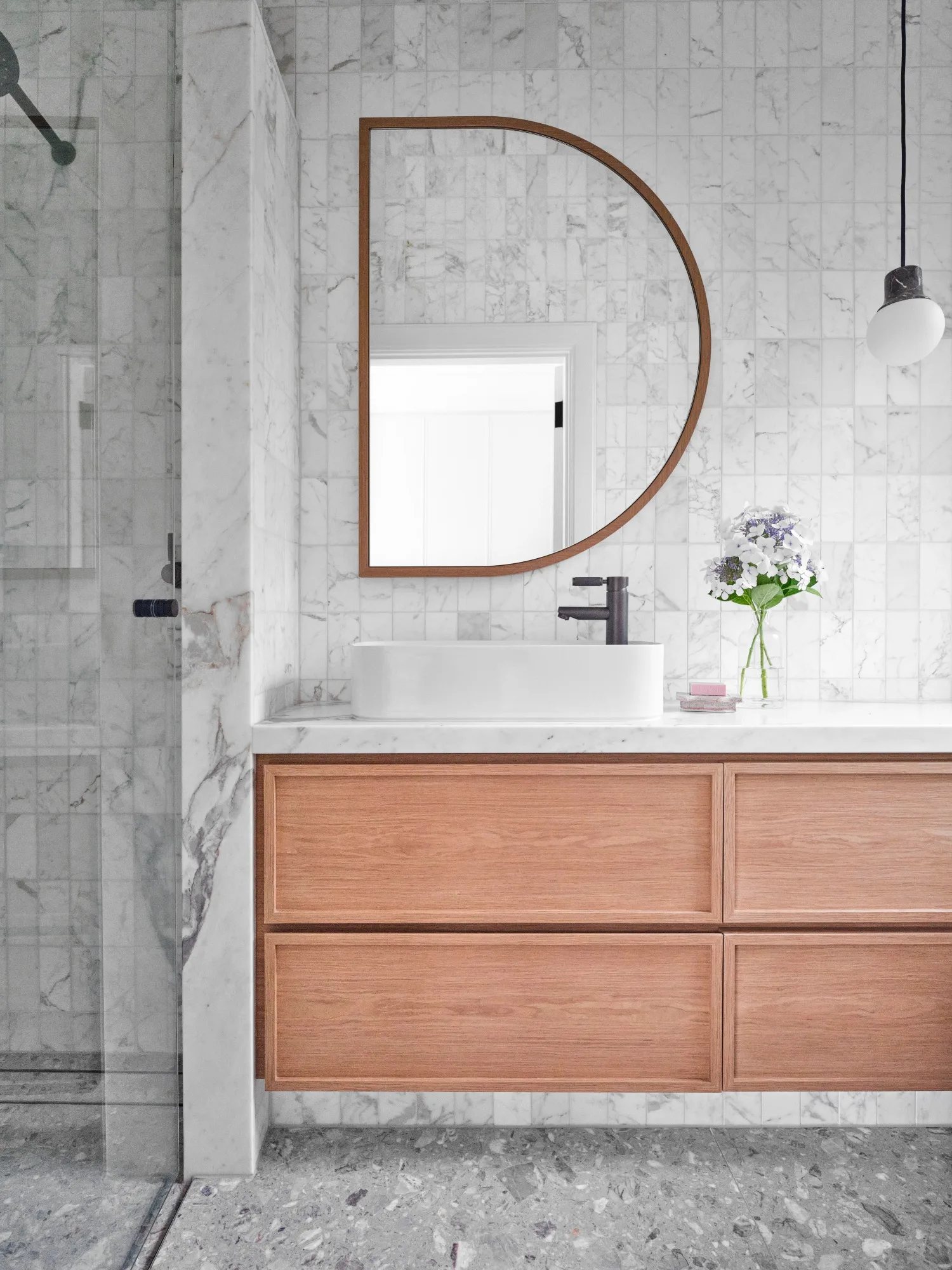 art deco home renovation grey bathroom tiles