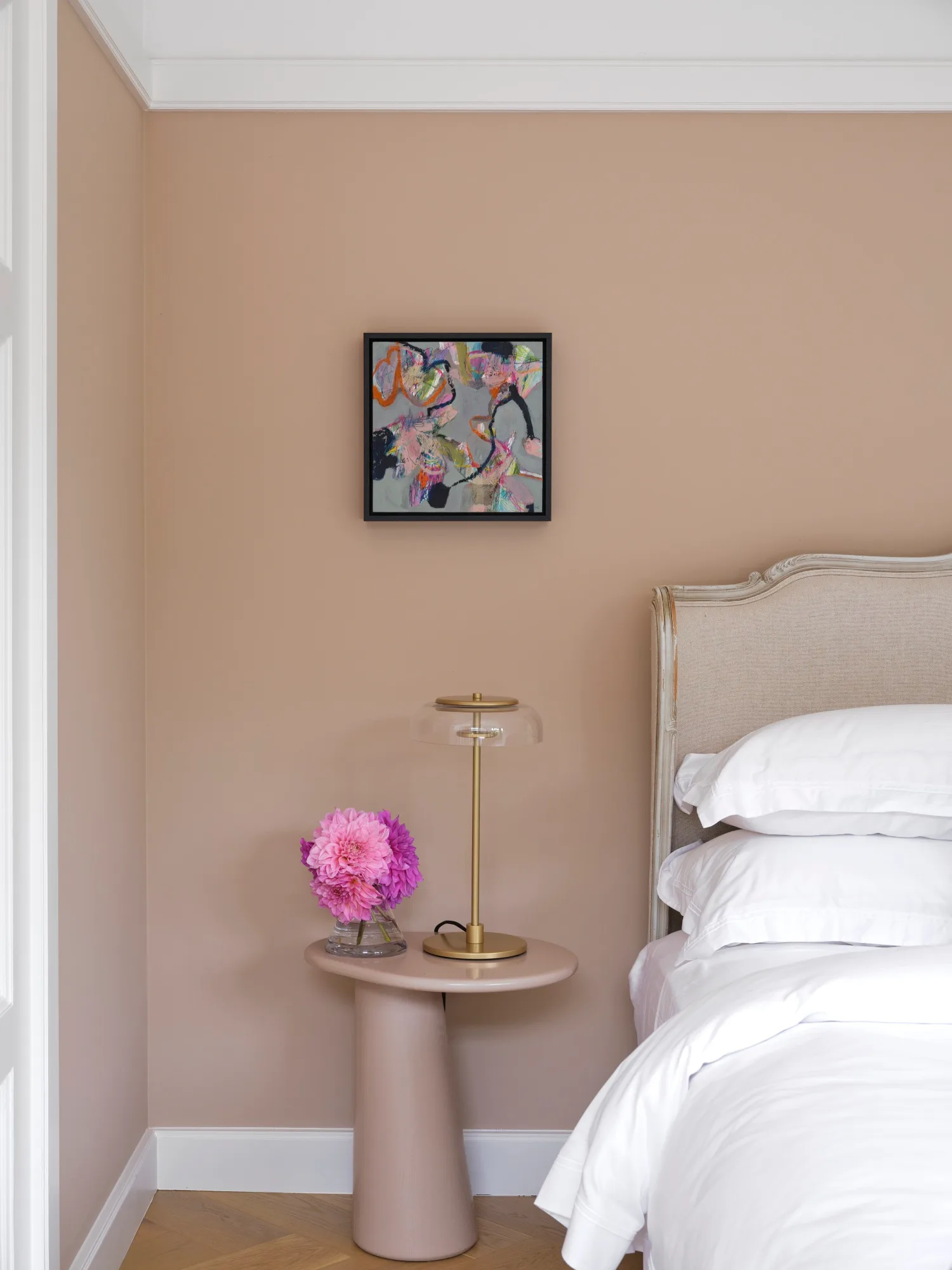 art deco cottage renovation beige bedside table