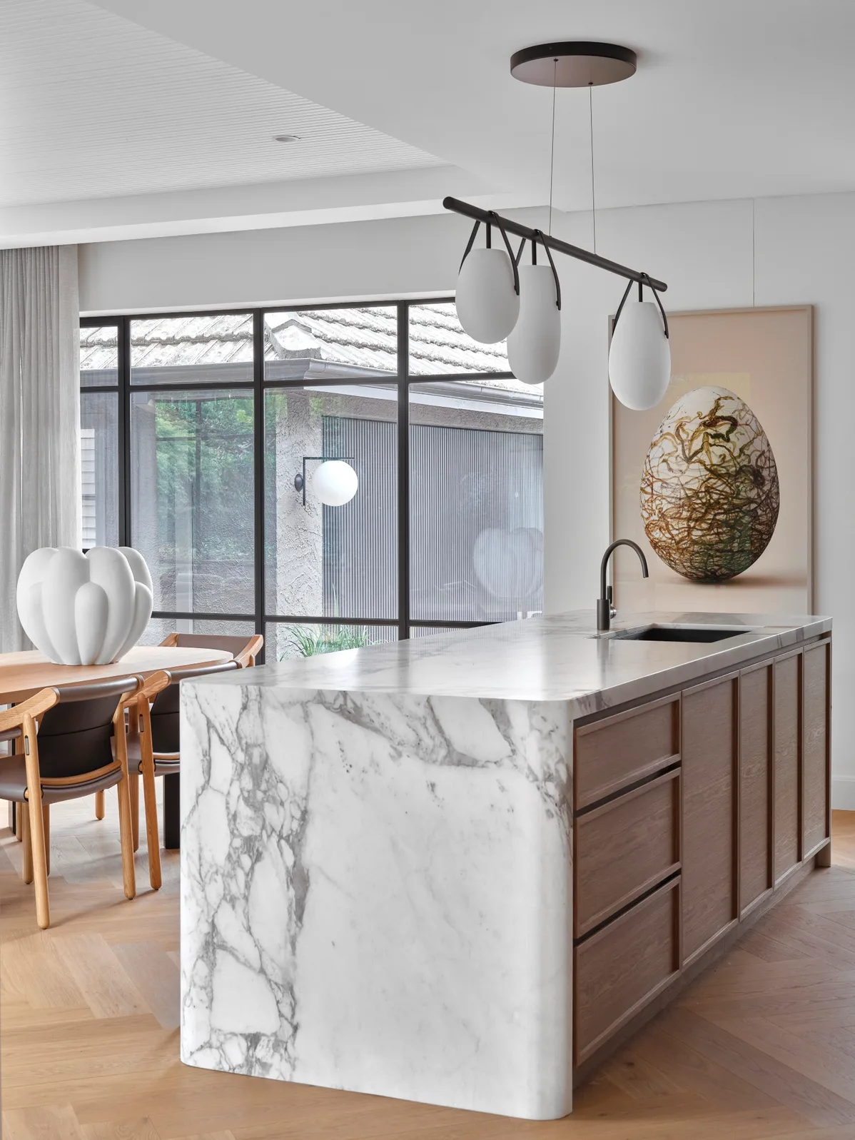 art deco kitchen renovation marble bench