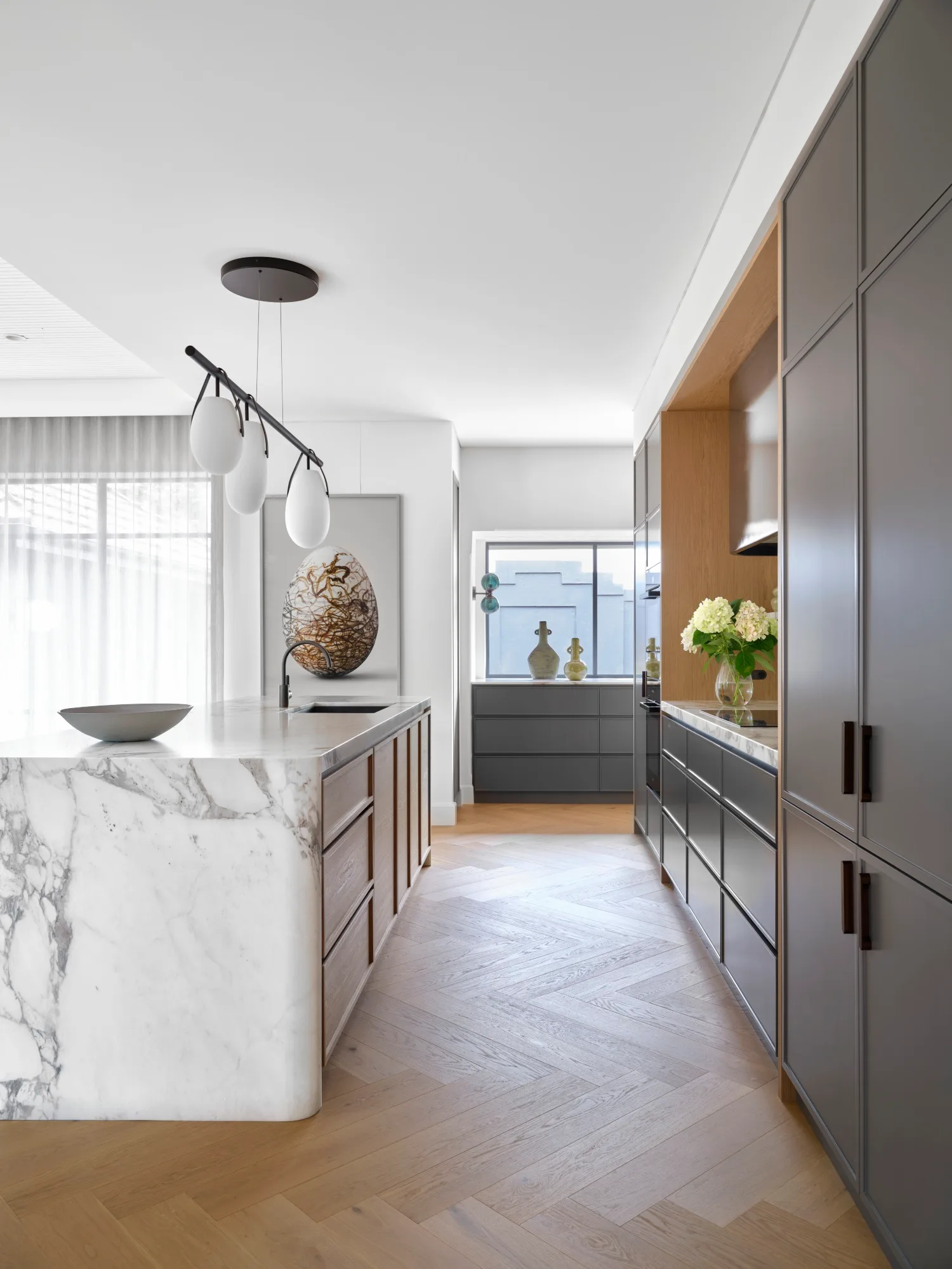 art deco kitchen renovation herringbone floors