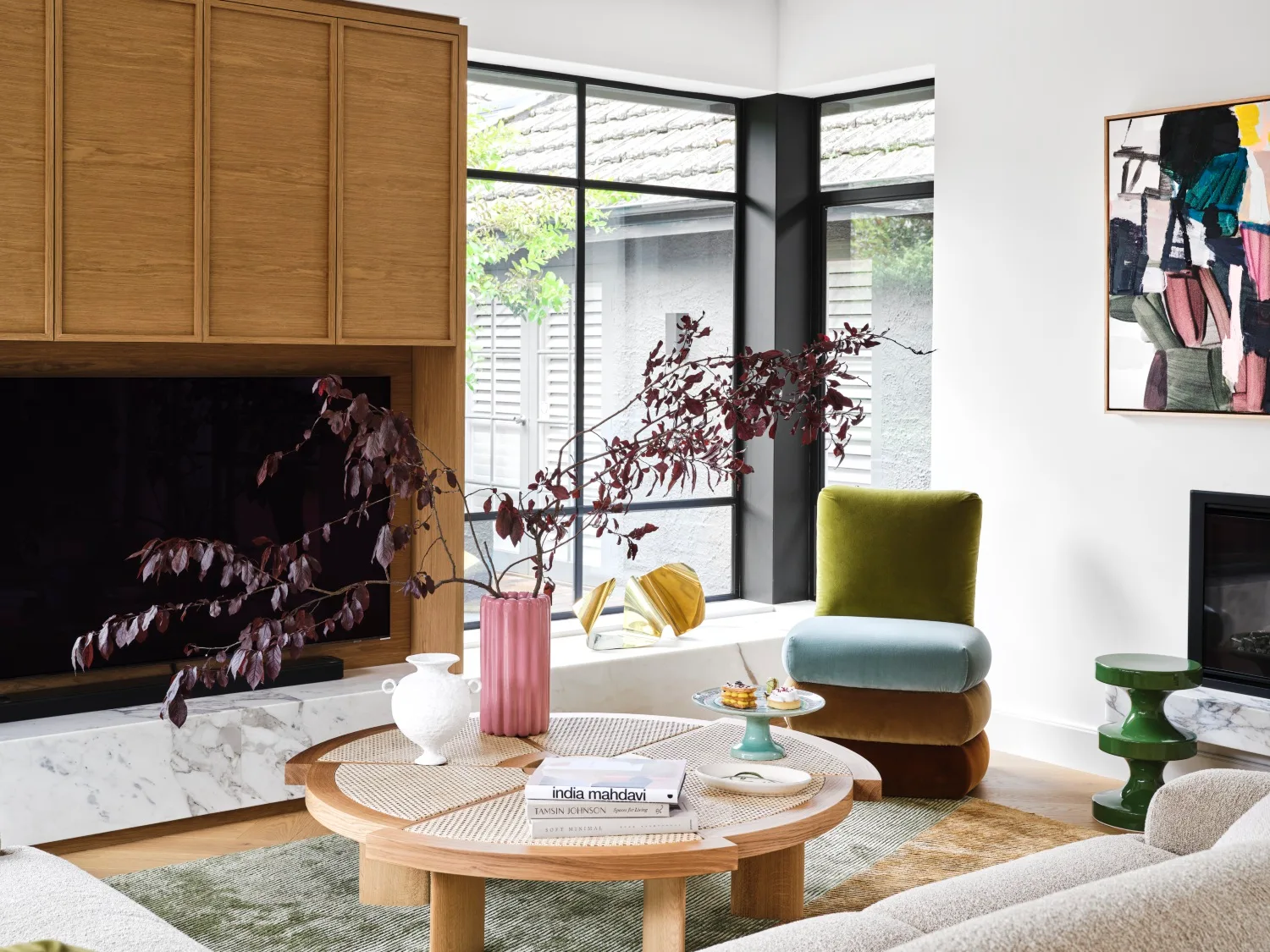 art deco renovation living area bright chair
