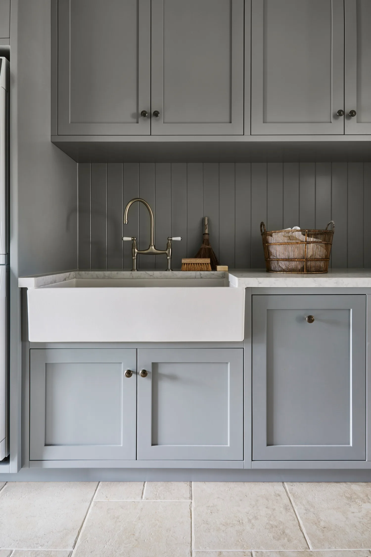 Farmhouse Laundry grey cabinets farmhouse sink