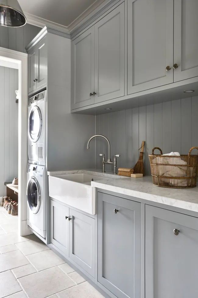 Farmhouse Laundry grey cabinets