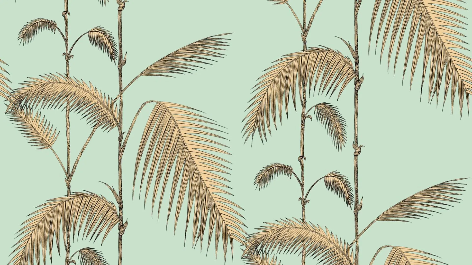 'Palm Leaves' wallpaper in Gold on Green, The Block Shop