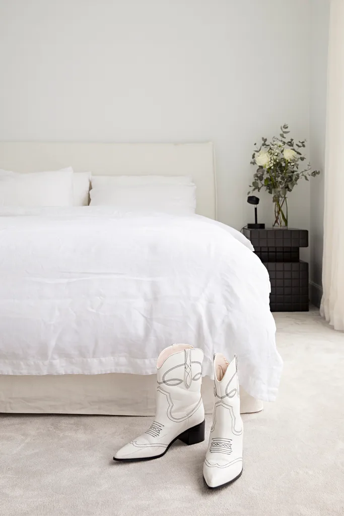 Sam and Snezana Wood home white bedroom
