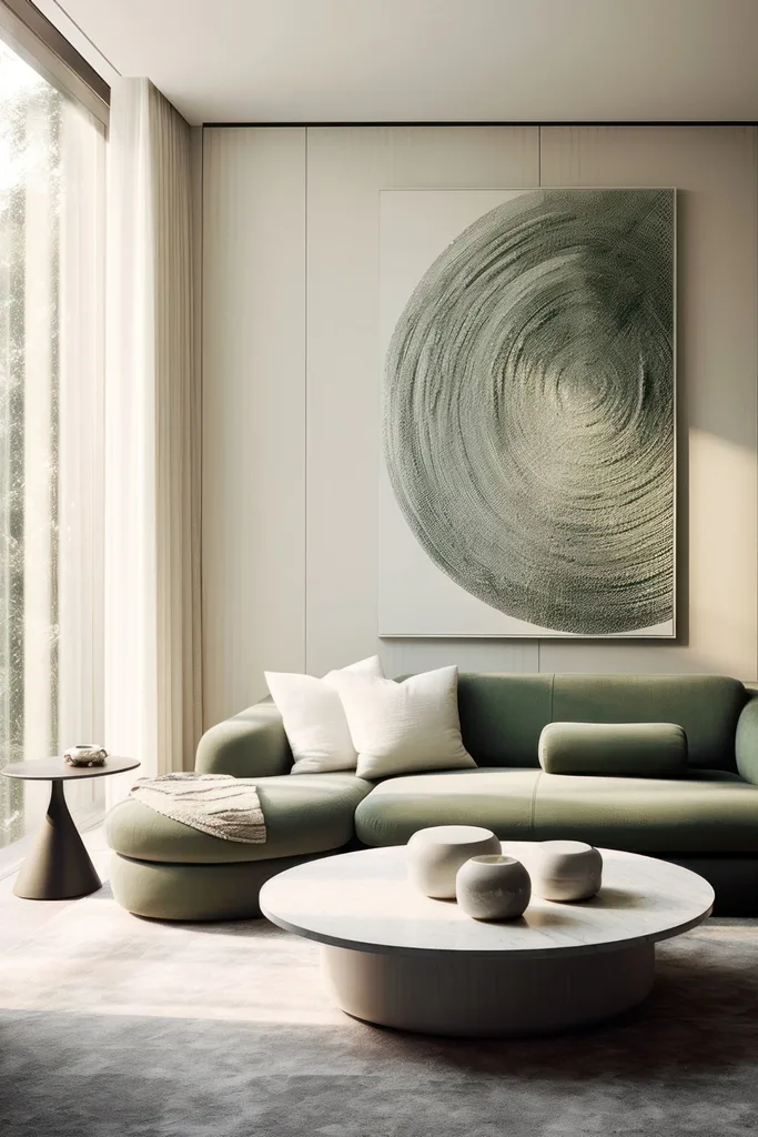 Elegant living room with a close-up of a comfortable sofa, area rug, and luxurious modern furniture