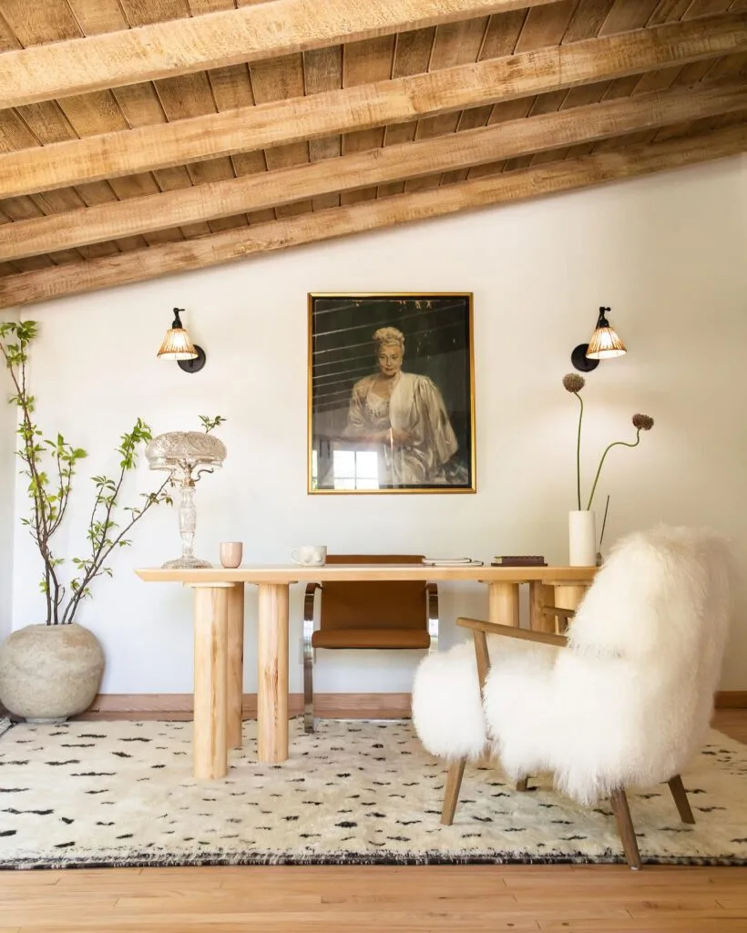 Whitney Port office desk artwork fluffy white chair