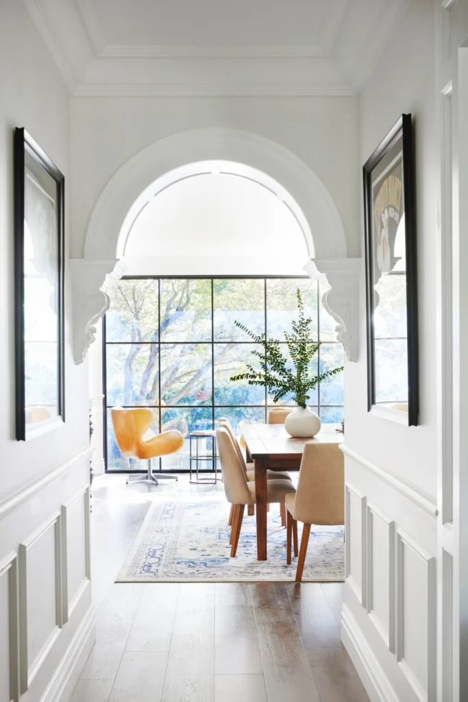 hamptons inspired bungalow upper north shore dining area black gridded windows