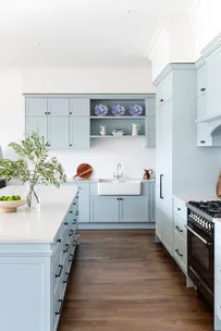 melbourne 1920s bungalow pale blue kitchen cabinet doors