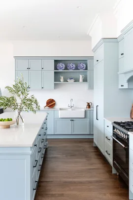 melbourne 1920s bungalow pale blue kitchen cabinet doors