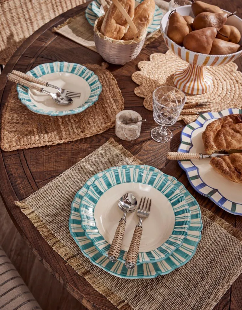 basket weave placemats and cutlery