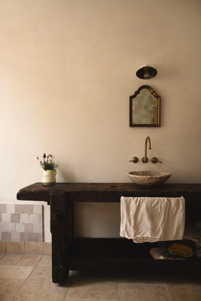 Modern country style wooden basin and sink.