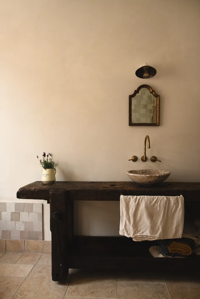 Modern country style wooden basin and sink.