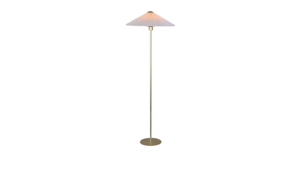 MyDeal Go Bright Pleated Classic Metal Floor Lamp Light Fabric Umbrella Shade - White and Gold