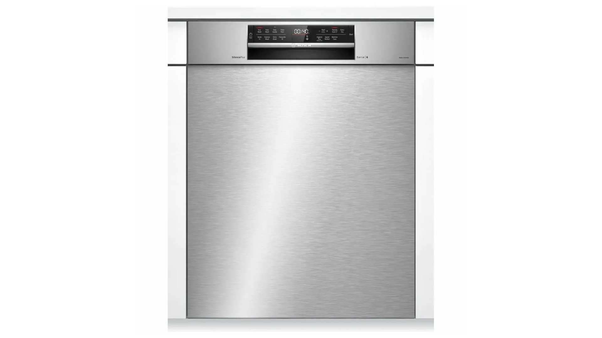 Bosch Series 6 built-under dishwasher in stainless steel.