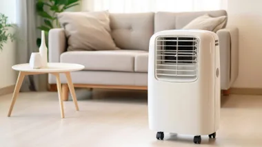 Portable air conditioning unit in a living room