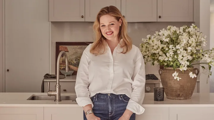 Elle Lovelock in her contemporary renovated kitchen.