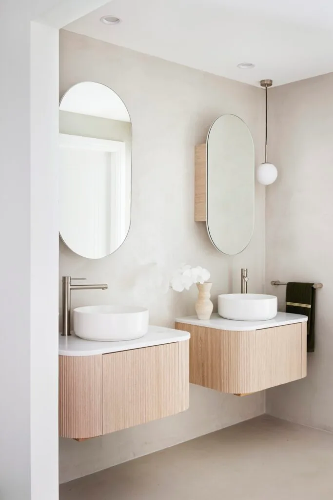 Zoe and Benji Marshall Sydney home his and hers bathroom