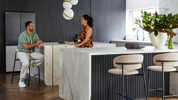 Zoe and Benji Marshall Sydney home kitchen island