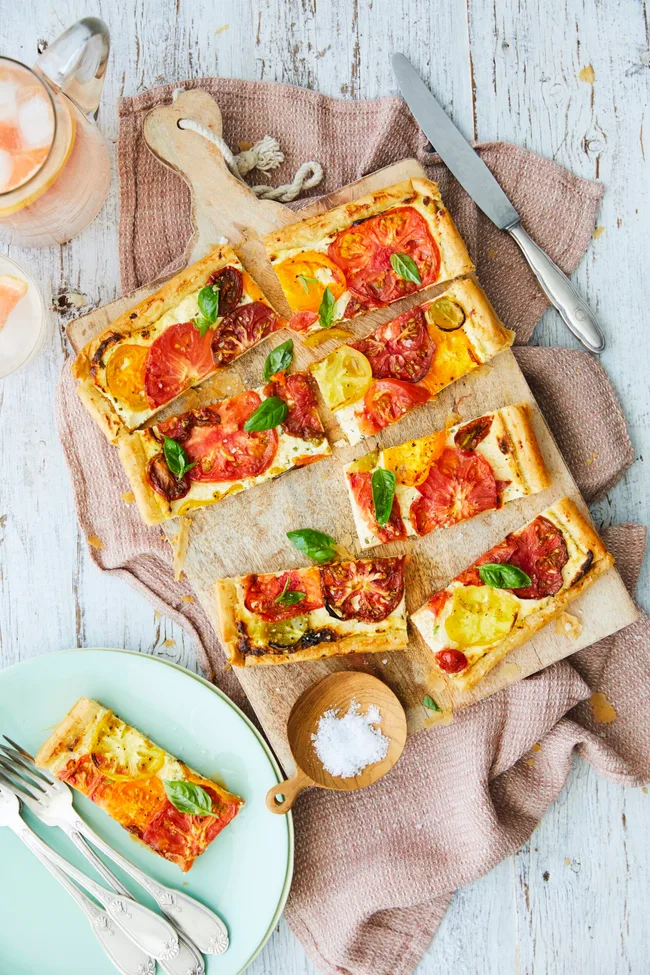 Heirloom tomato and ricotta tart.