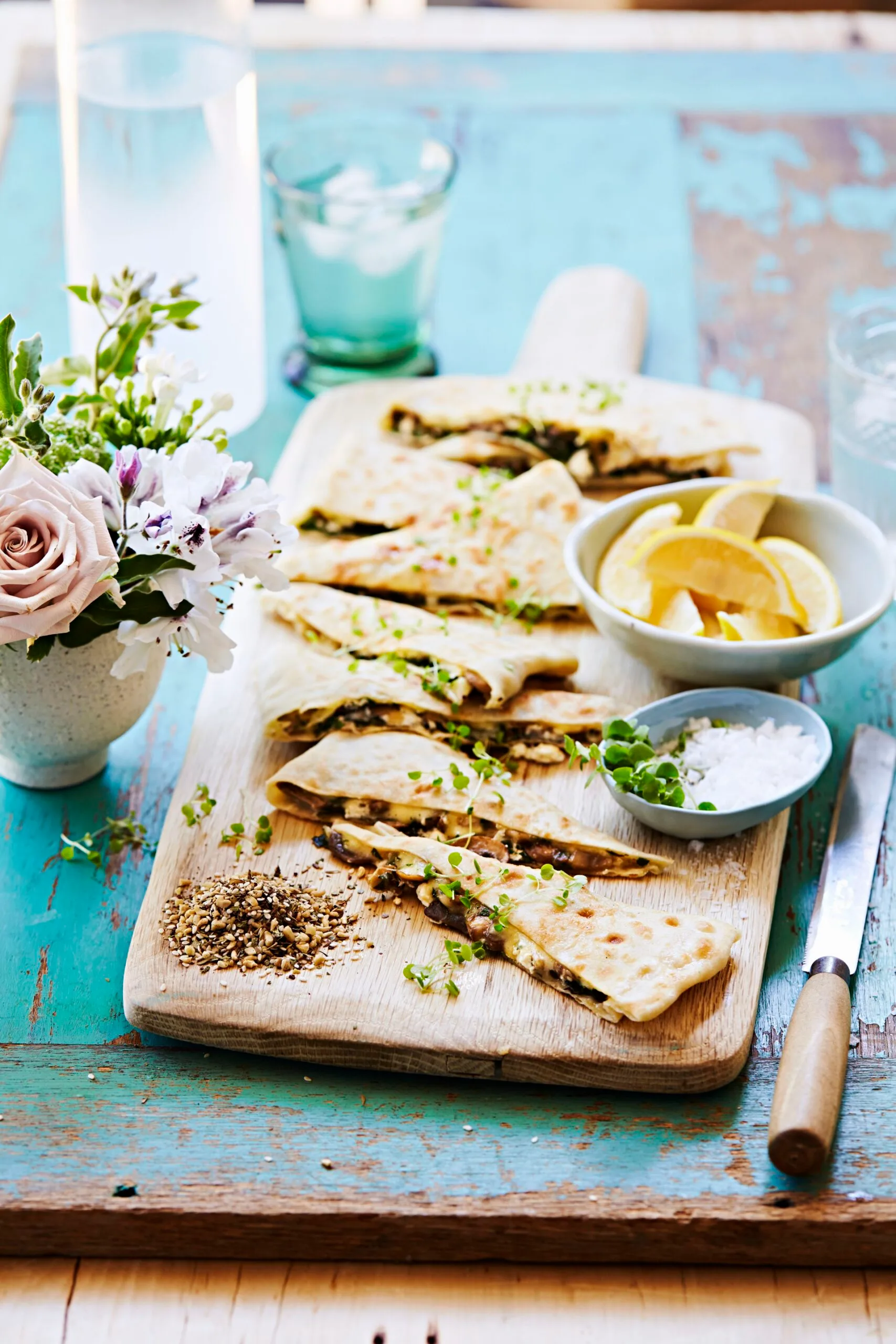 Breakfast Turkish gozleme ready to serve.