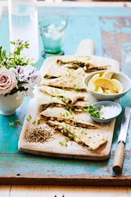 Breakfast Turkish gozleme ready to serve.