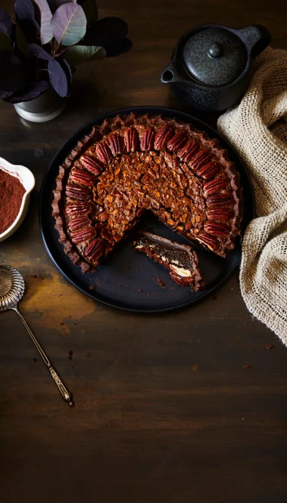 Chocolate pecan pie dessert.