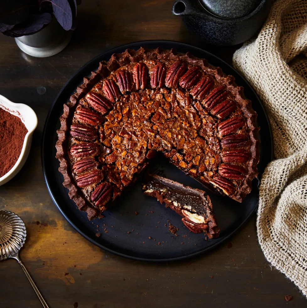 Chocolate pecan pie dessert.
