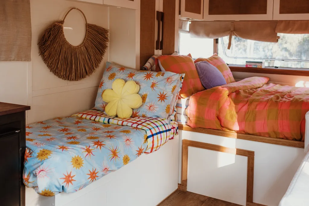 camplify caravan hire lenni kip and co bedding