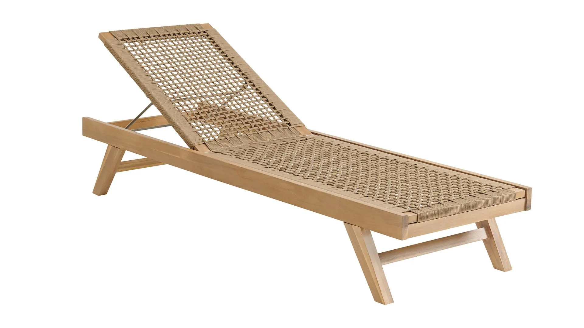 The Palermo outdoor sun lounge is made with wood and rope.