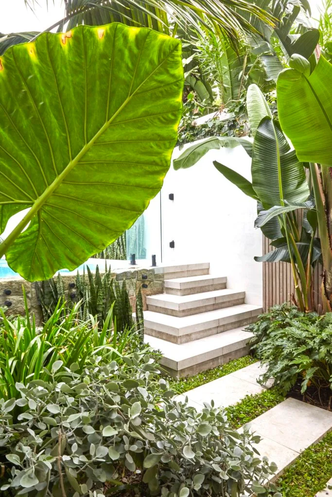 Pool natural stone pavers and stairs.