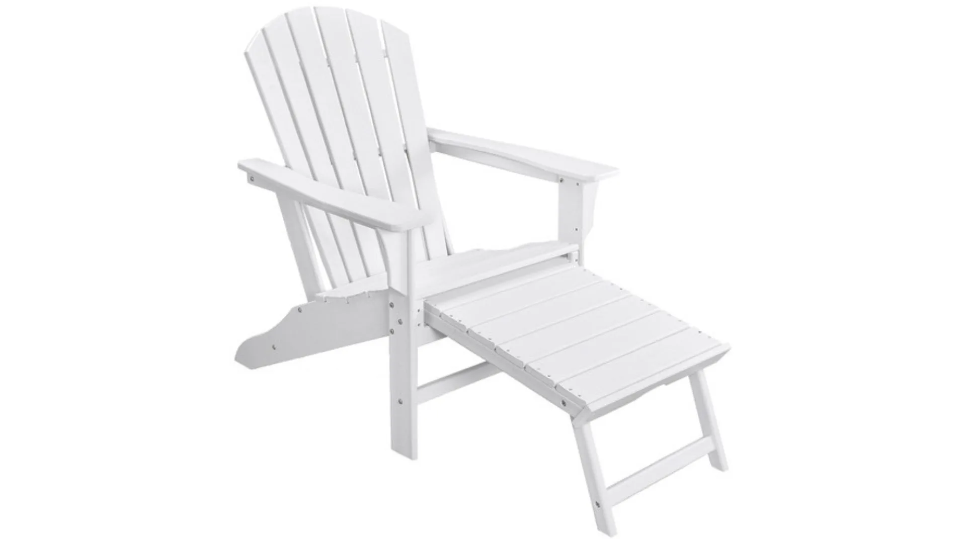 White Adirondack armchair with footstool.