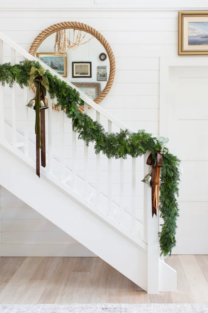 Tara Dennis Christmas decorated stair rail