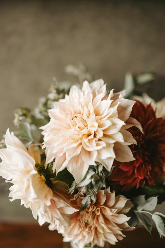 Pink and red flower arrangement.