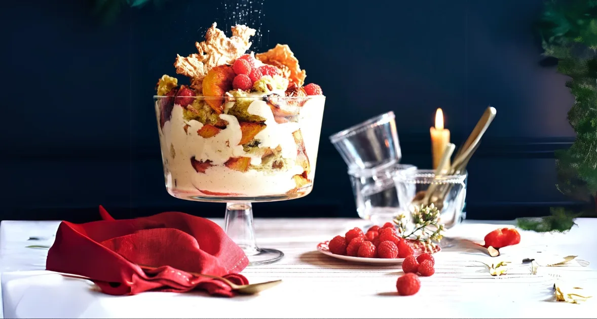 Grilled Fruit Trifle With Panettone & Sugared Almonds | Home Beautiful