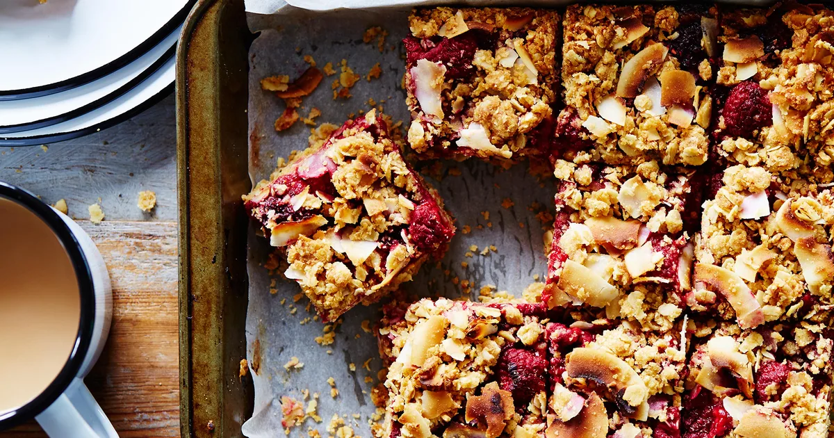 Oat slice recipe with raspberries and coconut Recipe | Home Beautiful