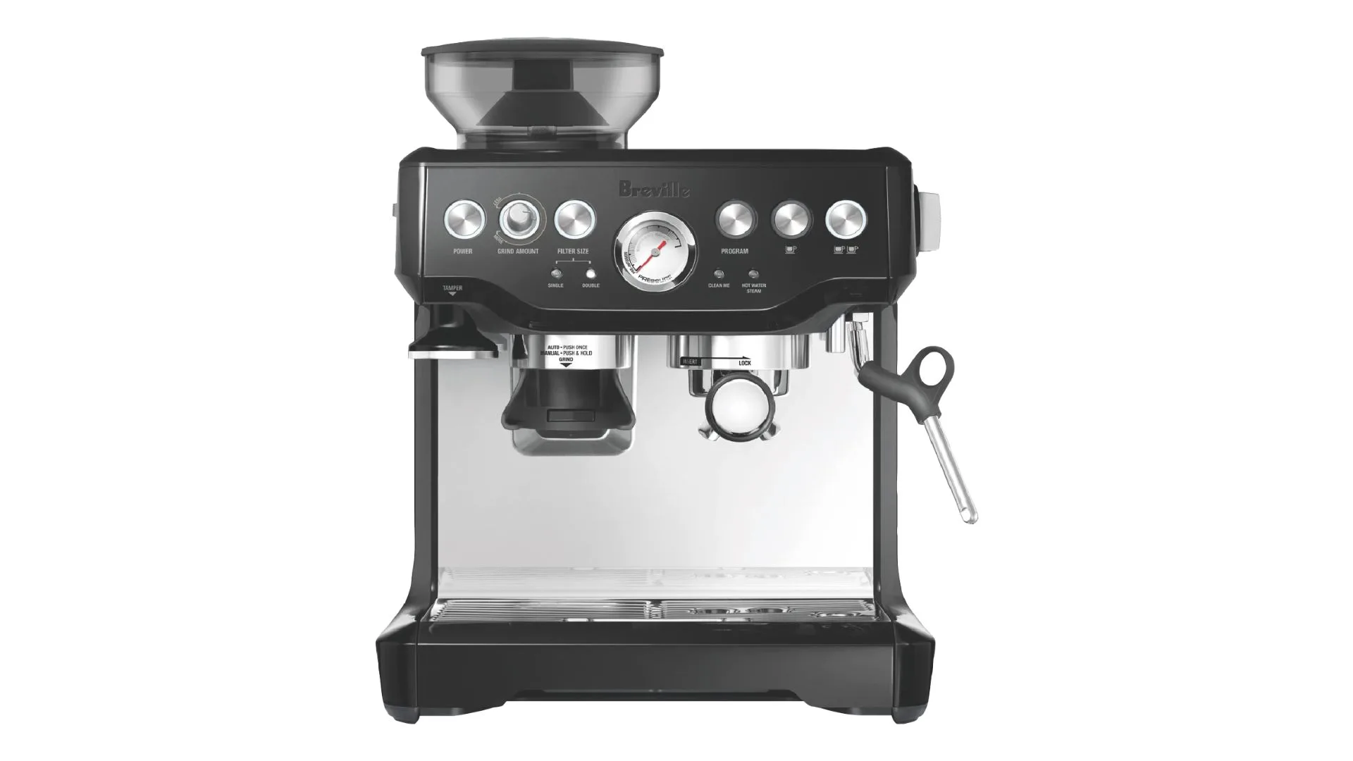Breville The Barista Express in Salted Liquorice, which is on sale during The Good Guys Boxing Day sales.
