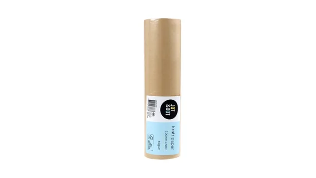 Roll of brown Kraft paper with a label showing dimensions, 100 cm x 10 m, on a white background.