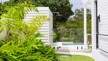 Outdoor shower in a tropical style garden on the Gold Coast