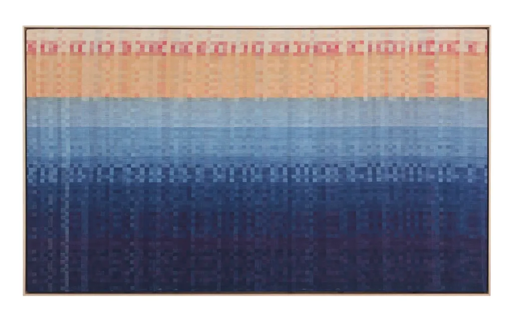 A woven abstract sunset art piece by Hannah Cooper.