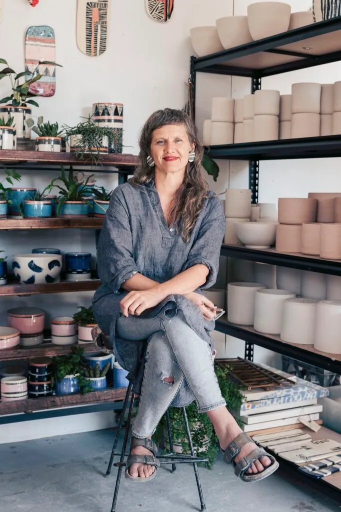 Artist Christina McLean in her pottery studio.