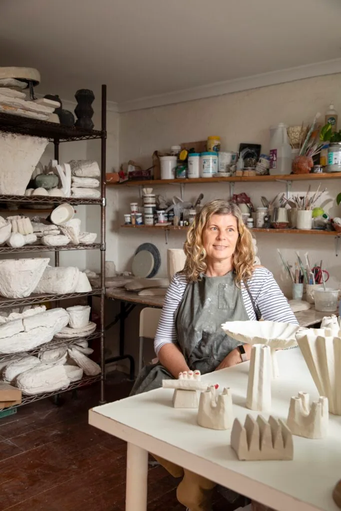 Artist Kirsten Perry in her sculpting studio.