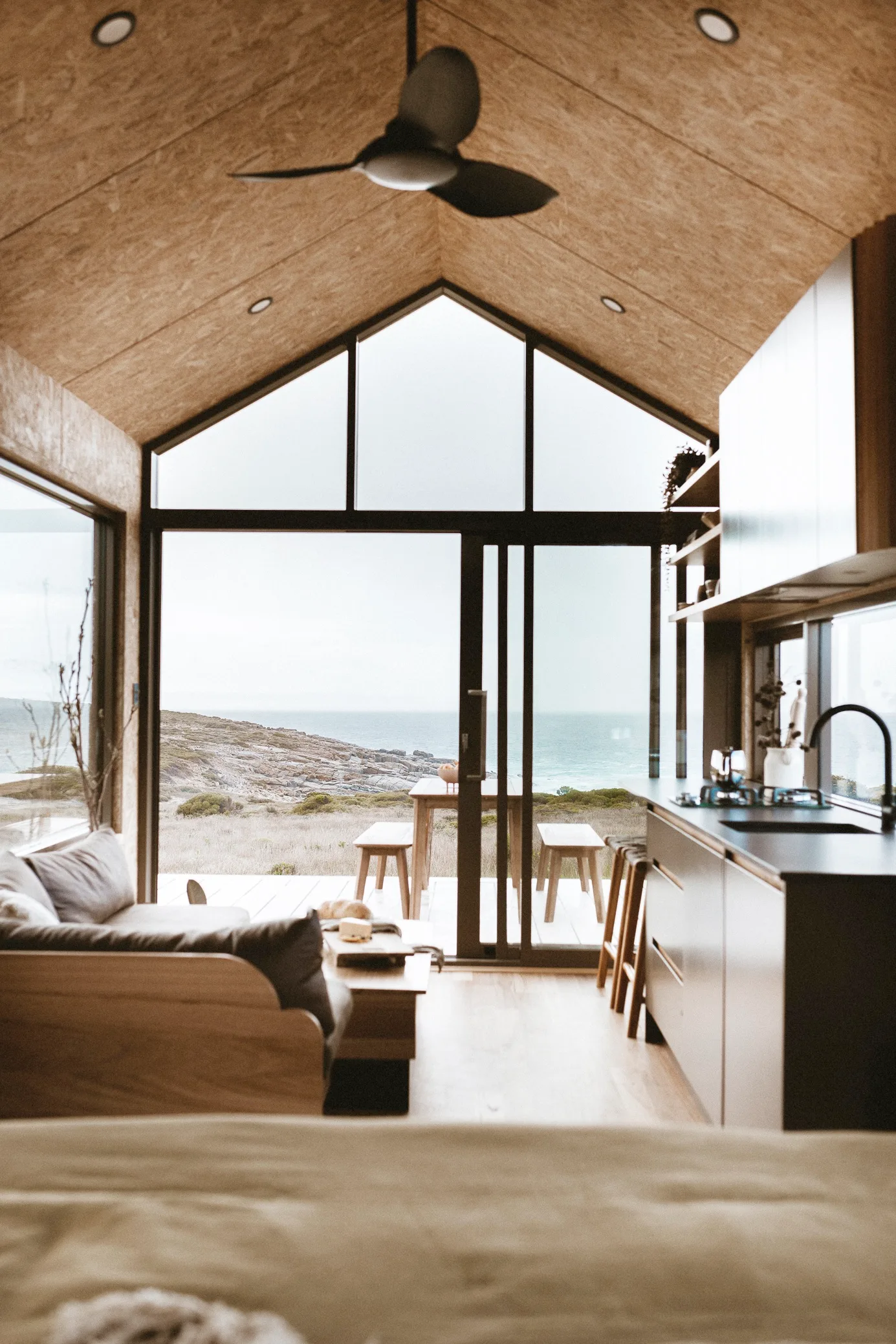 Inside a tiny timber home on the Eyre Peninsula, South Australia.