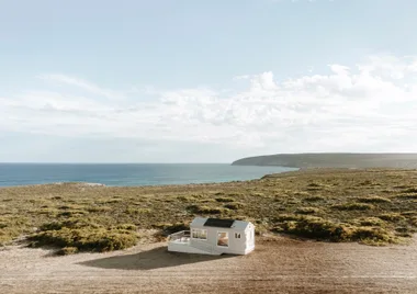 A small white cabin on the Eyre Peninsula, South Australia.